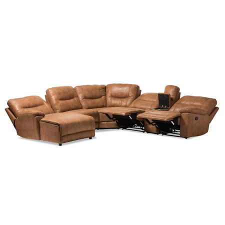 Baxton Studio Mistral Brown 6-Piece Sectional with Recliners Corner Lounge Suite 129-7128